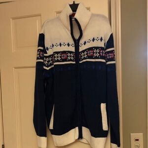 Men's Nebulus Navy and White Norwegian cardigan full zip Sweater
